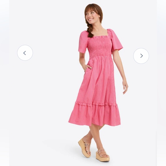 Draper James Dresses & Skirts - Draper James Deana Smocked Midi Dress in Pink Stripe sz Large